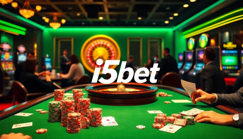 Experience the excitement of i5bet with vibrant casino elements like roulette and poker.