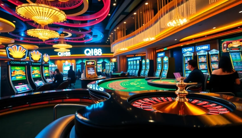 Experience the excitement of gambling at QH88 with luxury casino tables and vibrant games.