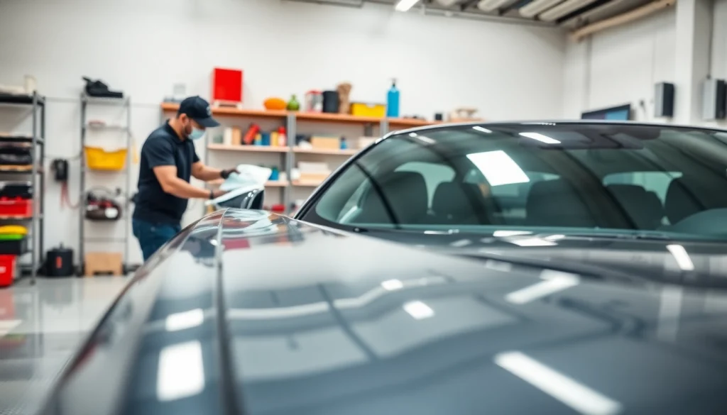 Auto detailing Cleveland TN in a vibrant garage with a detailer polishing a car.