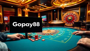 Engage with Gopay88’s modern casino experience, showcasing thrilling table games and vibrant atmosphere.