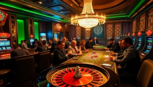 Players enjoying the thrill of gambling at a luxurious casino with hidden wiki themes.