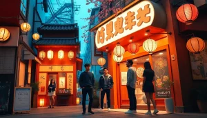 京都の高級ソープランドの入り口。居心地の良い装飾と落ち着いた照明が来訪者を引きつける雰囲気。