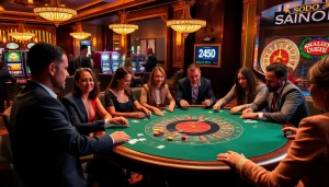 Engaging players at SODO Casino enjoying a high-stakes poker game, showcasing luxury.