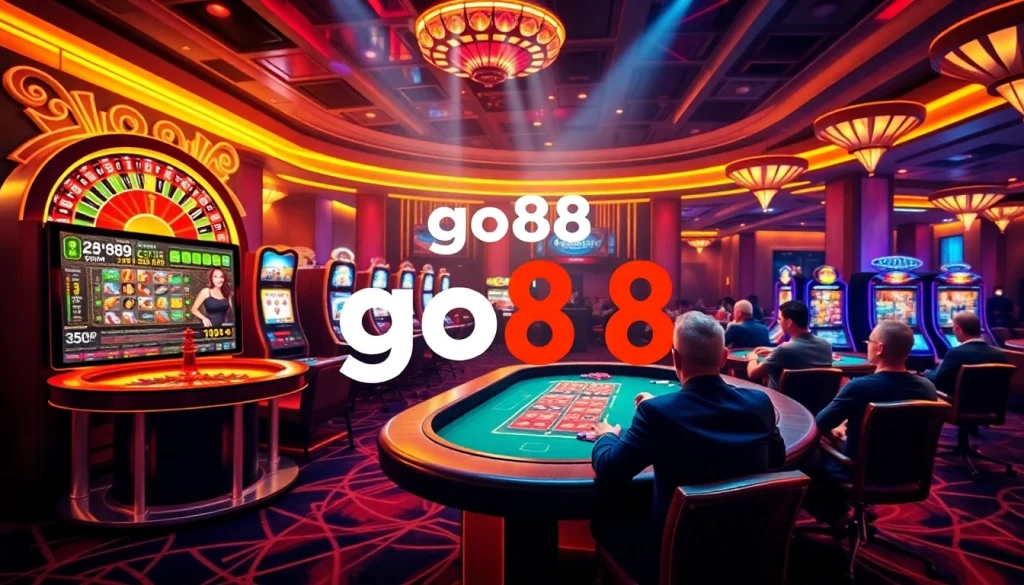 Engage in thrilling gameplay at GO88's vibrant online casino, showcasing exciting slots and roulette.