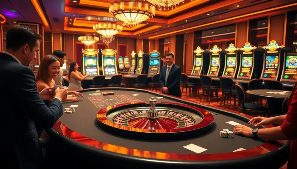 Players enjoying high-stakes poker and blackjack at a luxurious tobet88 casino setup.