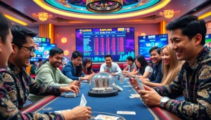 Exciting online gaming scene at gamebaidoithuong.com.vc with players enjoying card games and vibrant visuals.