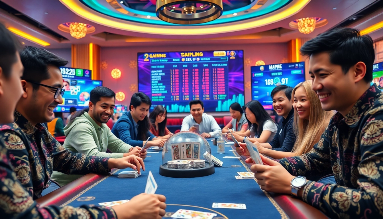 Exciting online gaming scene at gamebaidoithuong.com.vc with players enjoying card games and vibrant visuals.