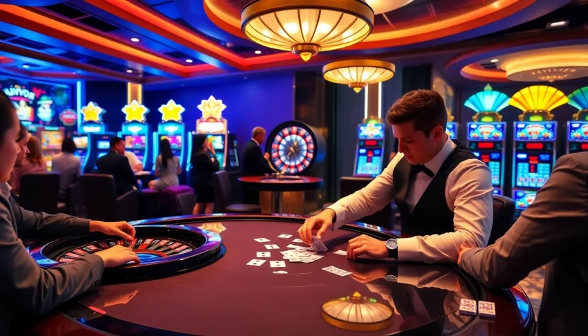 Players enjoying an engaging poker game at rikvip.gb.net with vibrant casino atmosphere.
