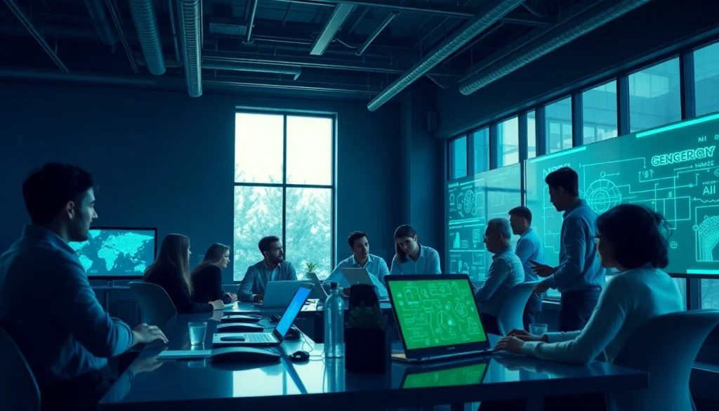 Innovative workspace illustrating nsfw ai technology with professionals collaborating.