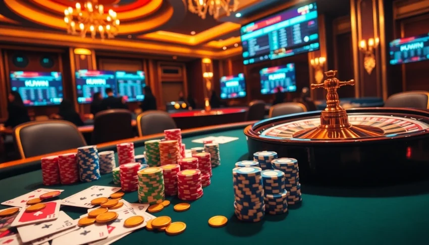 Kuwin's glamorous poker table showcasing vibrant chips and engaging gameplay for high-stakes gamblers.