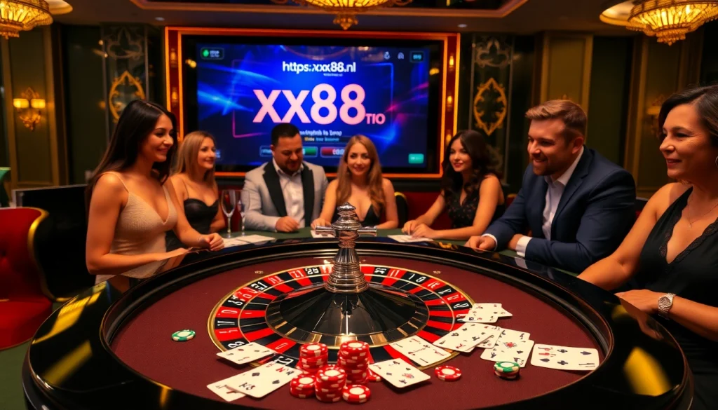 Engage in thrilling gameplay at https://xx88.nl/ with luxury casino visuals and vibrant poker chips.