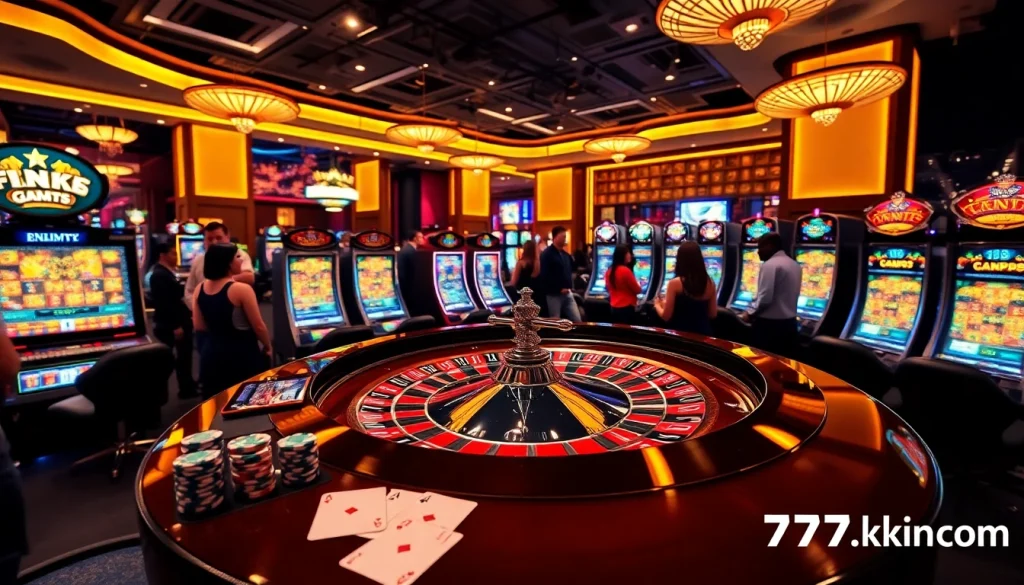 Experience excitement at the luxurious 79king com casino with roulette and vibrant slot machines.