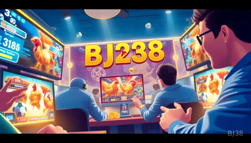 A dynamic scene showcasing players enjoying BJ38's thrilling online chicken fighting game, reflecting excitement and engagement.