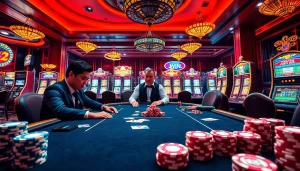 Experience the excitement of poker and slots at 32 WIN, showcasing a vibrant online casino atmosphere.