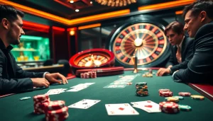 The thrilling atmosphere of https://hanoiculturetravel.com/ featuring a luxurious poker table with vibrant chips and cards.
