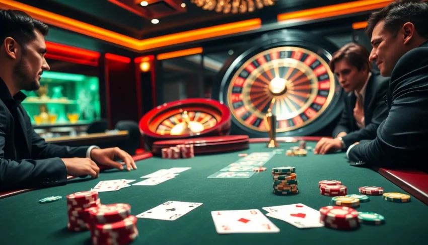 The thrilling atmosphere of https://hanoiculturetravel.com/ featuring a luxurious poker table with vibrant chips and cards.