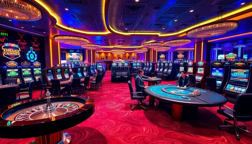 Vt88 nhà cái offers an exciting casino experience with bright slot machines and vibrant poker tables.