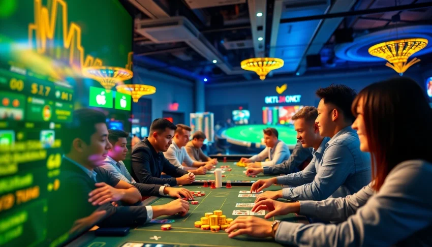 Exciting online gambling scene featuring sbobet.dance players enjoying poker and sports betting.