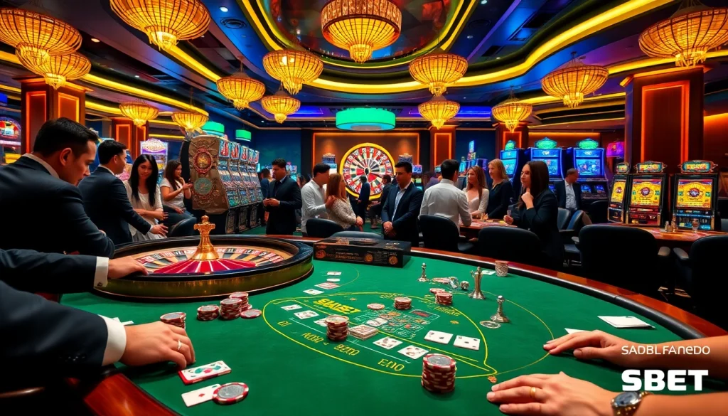 Players enjoying exciting games at SOIBET casino, showcasing vibrant roulette and blackjack tables.