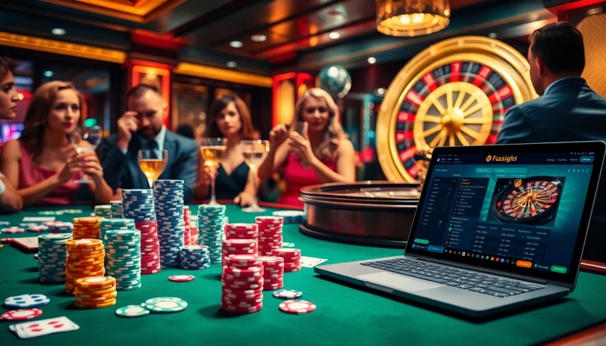 Experience רמי אונליין at an exciting poker table with vibrant chips and cards displayed.