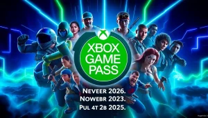 Showcasing Xbox Game Pass new games November 2026 with a vibrant digital collage of characters.