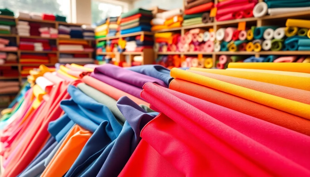 Bekijk diverse poplin stof in een kleurrijke stoffenwinkel, perfect voor creatieve projecten.