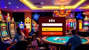 Engaging scene showcasing the bk8 login interface with players at digital casino tables.