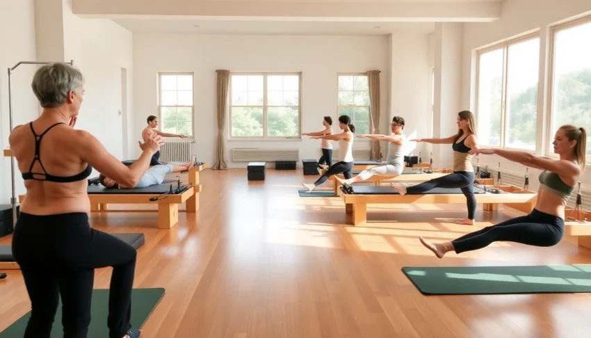 台東区の多様な参加者と器具を紹介する魅力的なピラティスクラス