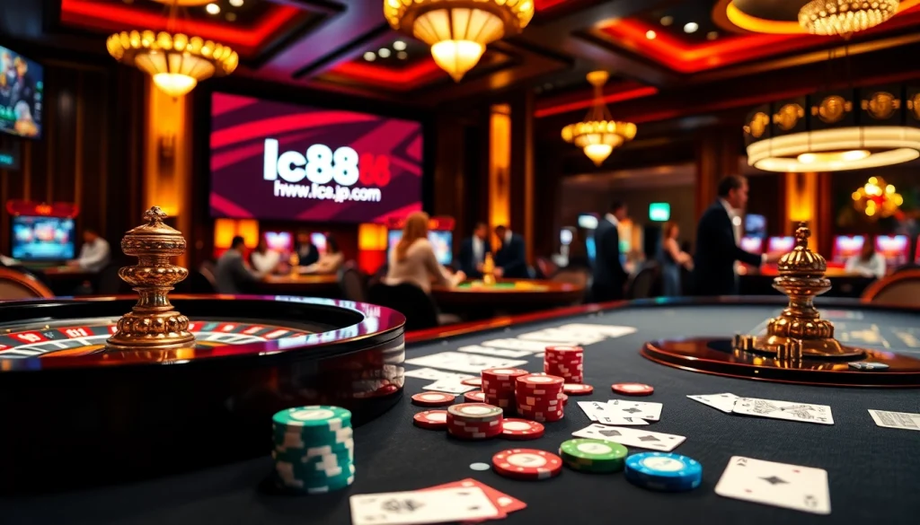 Players engaging in a thrilling game at https://lc88.jpn.com/ with cards and chips on a casino table.