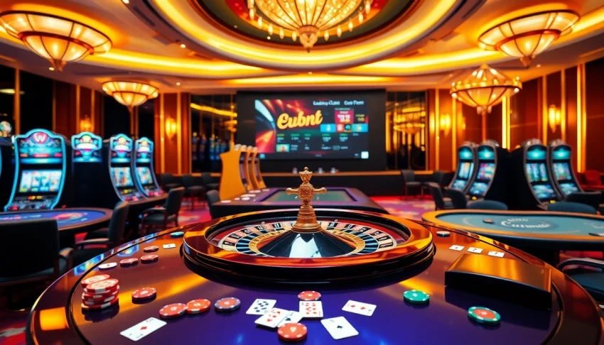 Experience the thrill of gem ev88 at a luxurious casino with vibrant tables and exciting slot machines.