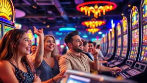 Rayakan kemenangan slot depo 1000 di lingkungan kasino yang cerah dan penuh semangat.