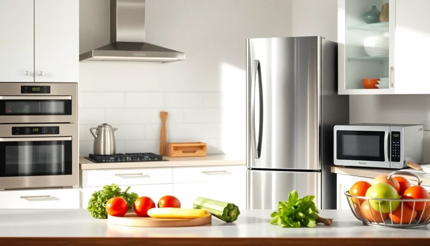 Affordable appliance selection in a modern kitchen with bright countertops and fresh ingredients.