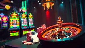 Engaging NK88 online gambling scene featuring vibrant casino elements and luxurious ambiance.