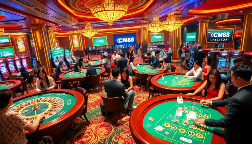 Engaged players enjoying the CM88 casino experience with vibrant games and luxury surroundings.