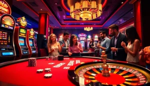 Players enjoying a thrilling poker game at RR88's modern casino.