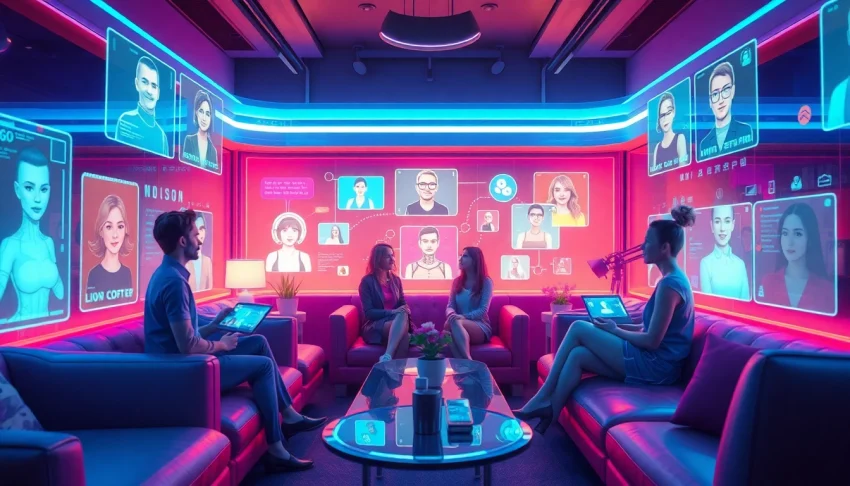 The best nsfw ai chatbots showcased in a vibrant, immersive digital lounge atmosphere.