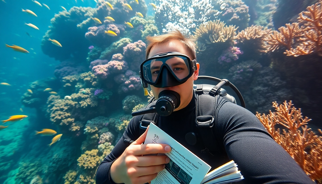 Diver demonstrating techniques relevant to SSI Theorie Kurse amid vibrant coral reefs.