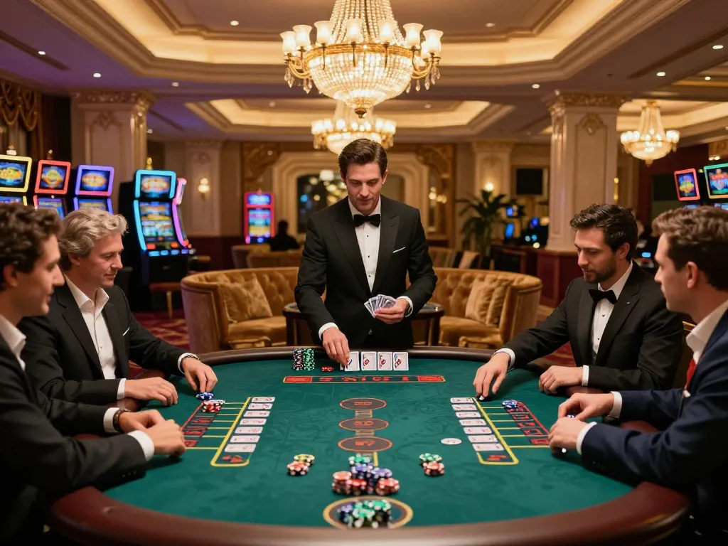 Players enjoying a strategic baccarat game at kubet in a luxurious casino setting.