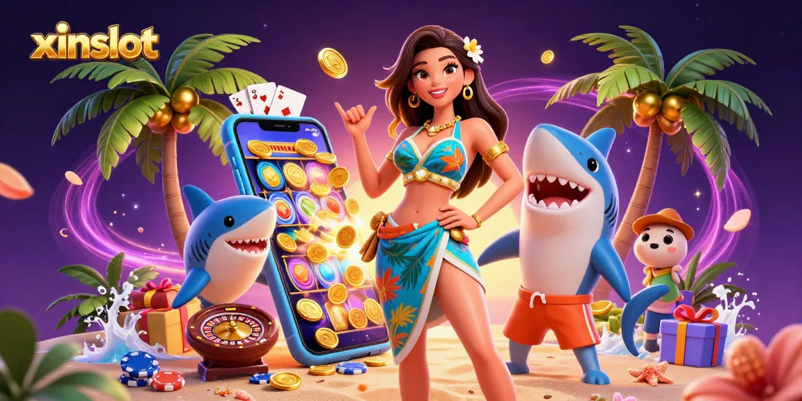Spin the reels at xinslot with exciting slot games and vibrant 3D characters in a dynamic casino scene.