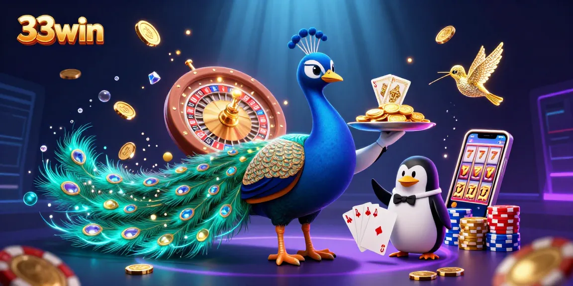 Win big at 33win with exciting gameplay, showcasing festive characters and a jackpot ambiance.