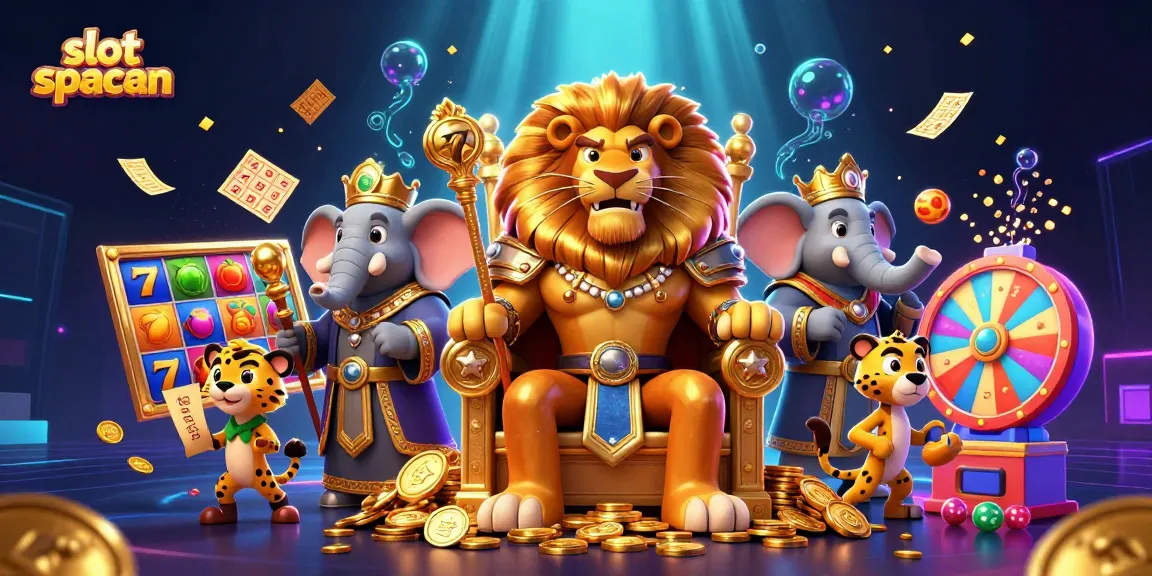 Win big with slot spaceman as a majestic lion king oversees a vibrant casino scene