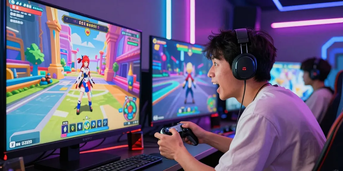 Immersive gameplay in an ecchi simulator featuring colorful characters and a player engaged in an interactive gaming experience.