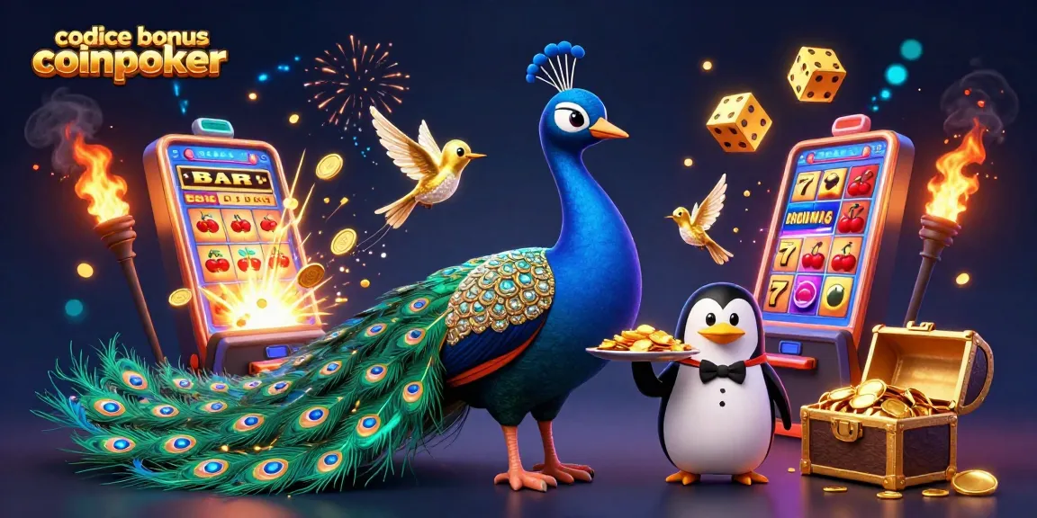 Gioca con codice bonus coinpoker: scena dinamica di poker con personaggi e casinò.