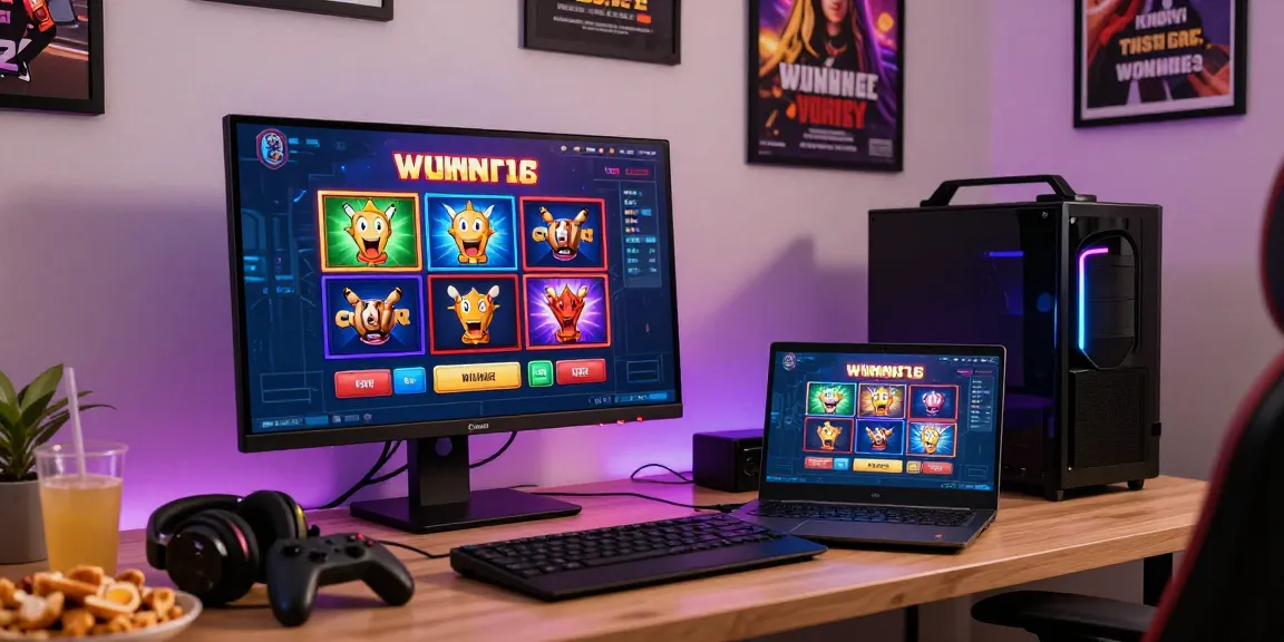 Exciting slot deposit 1000 gaming scene with user engaging on laptop in vibrant atmosphere.