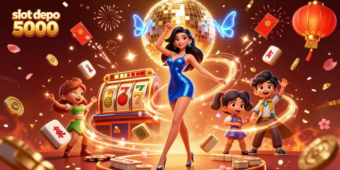 Experience the thrill of slot depo 5000 with vibrant 3D digital casino illustration packed with game elements.