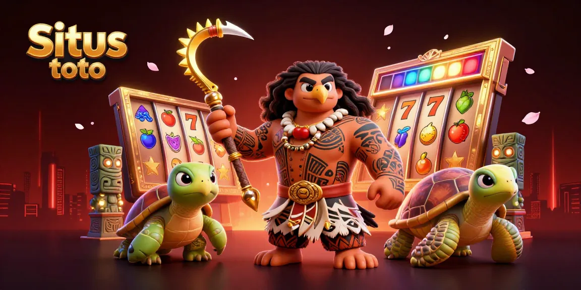 Situs toto captivates players with a vibrant casino scene featuring a demigod and treasures of winning slots.