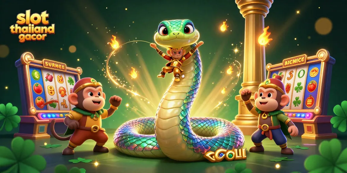 Explore vibrant slot thailand gacor excitement with a rainbow serpent and playful monkey king in this dynamic casino illustration.