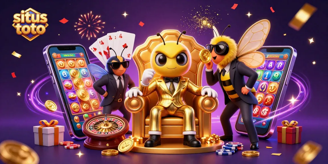 Experience the excitement of situs toto with a dynamic 3D illustration of a mob boss and casino elements.