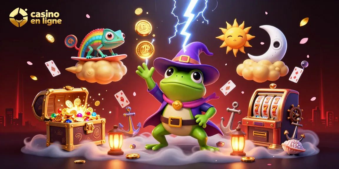 Jouez à des jeux dans un casino en ligne avec cette illustration dynamique remplie de personnages et d'éléments captivants.