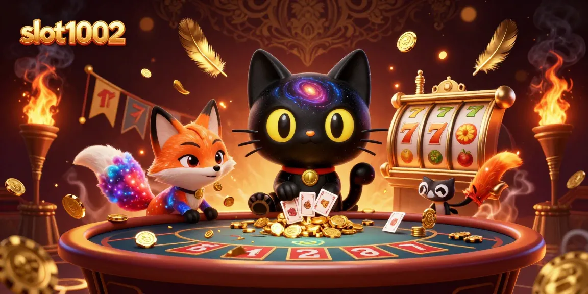 Jenis permainan slot1002 menarik dengan kucing hitam galaksi menarik chip emas di kasino.